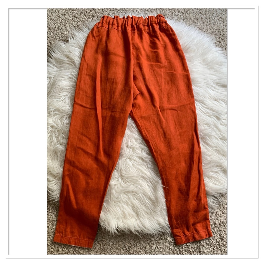 Hugo Flear Linen Pants Zip Fly Button Waist Bold Orange Size 2 - Picture 6 of 7